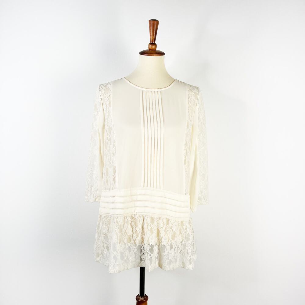 Vintage y2k white lace pleated drop waist top shirt blouse size small / medium